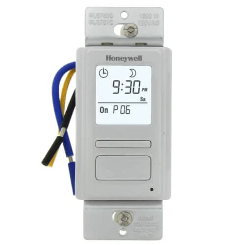 Honeywell #PLS750C1000, EconoSwitch 7-Day Programmable Wall Switch w/ Solar Timetable (White)