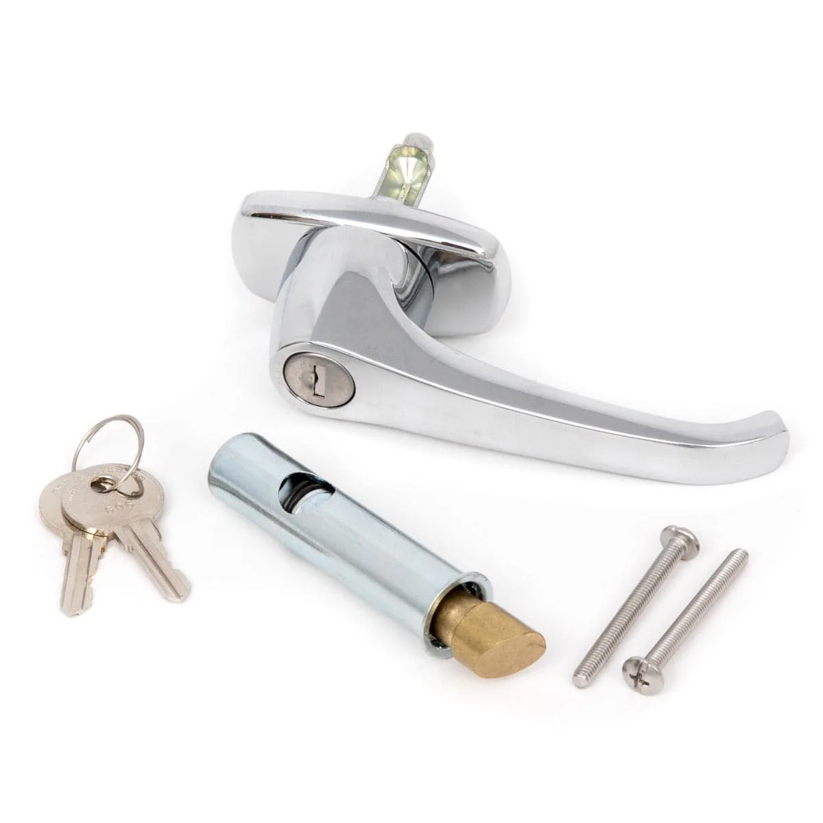 Chutes International L Handle and Latch Set, Chrome Locking ADA Approved Reverse Mounting Handle with V- Spindle, Round Bolt/Plunger Latch with Keys and Hardware for Trash Chute and Linen Chute Doors - Free Ground Shipping