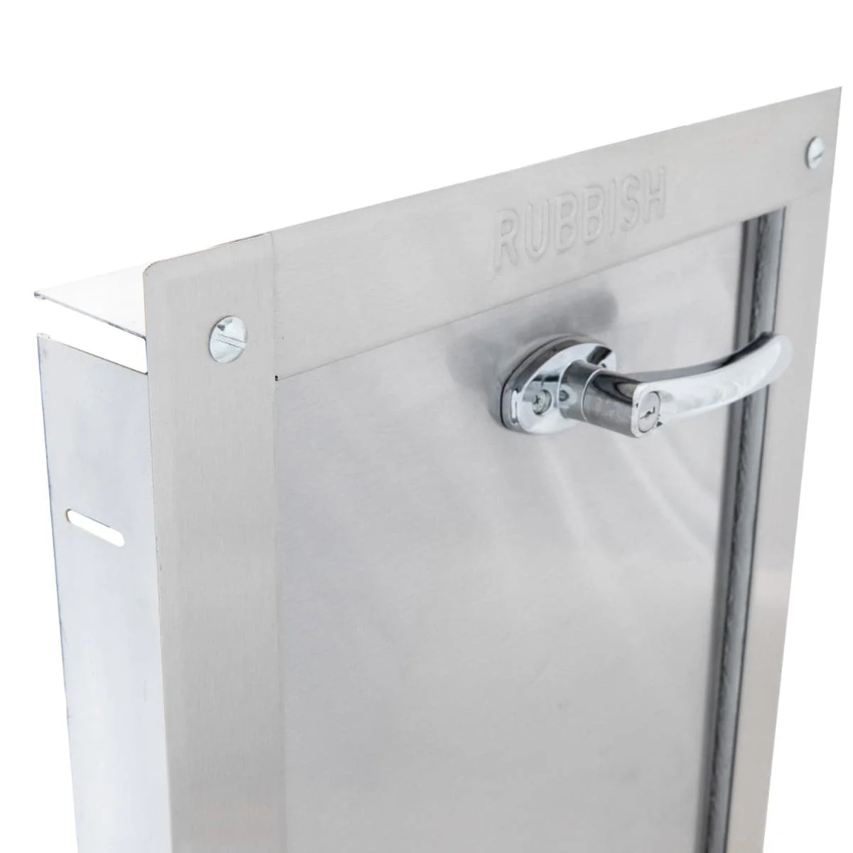 Midland Style Stainless Steel Trash Chute Door - Bottom Hinged - L Handle - Rubbish - Standard Trim - Image 6