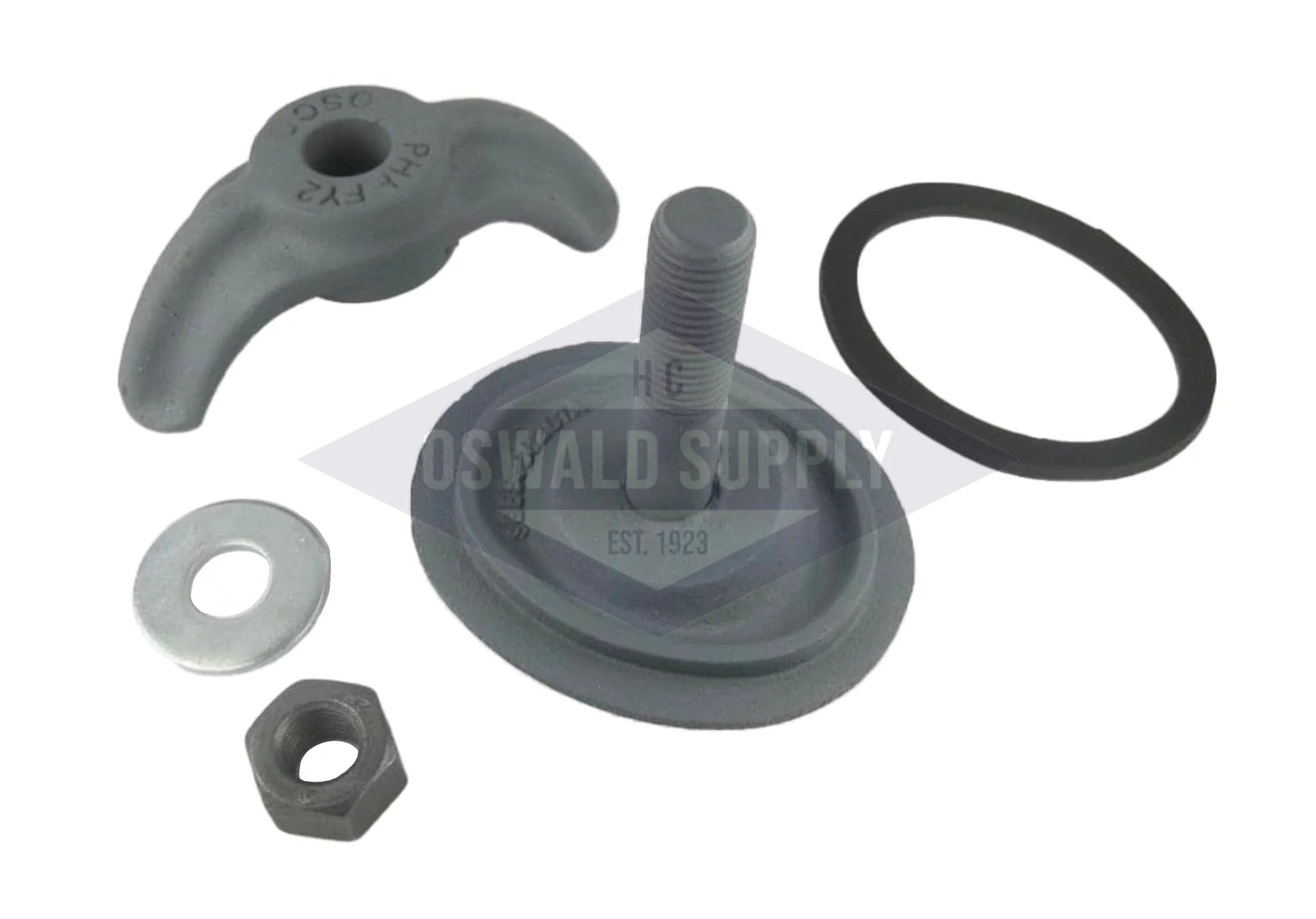 O&S Powermaster Boiler Handhole Assembly, Less Ring. 3-1/2 X 4-1/2, Elliptical, Cast Iron, Curved, Solid Bolt, "SGE5300202A"
